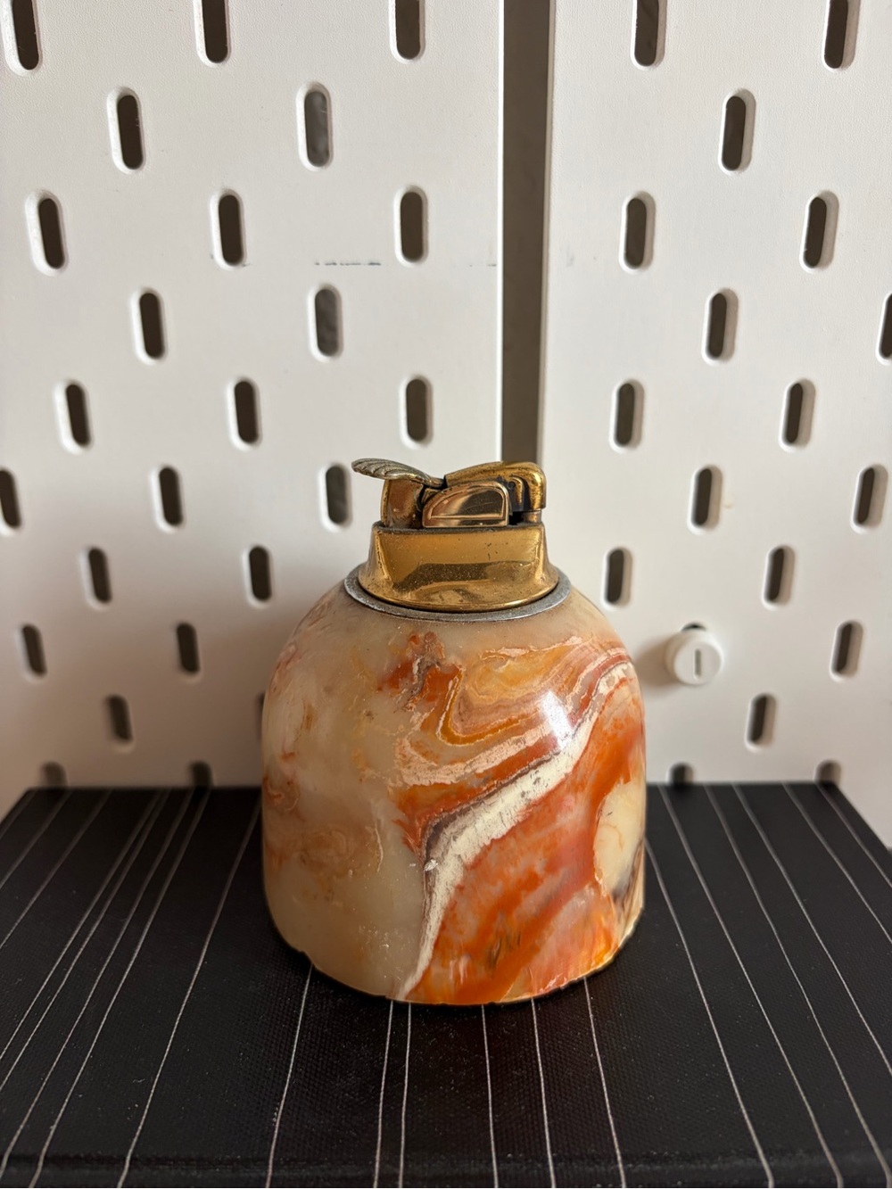 Vintage Onyx Marble Stone Table Lighter Brass MCM Desk Decor